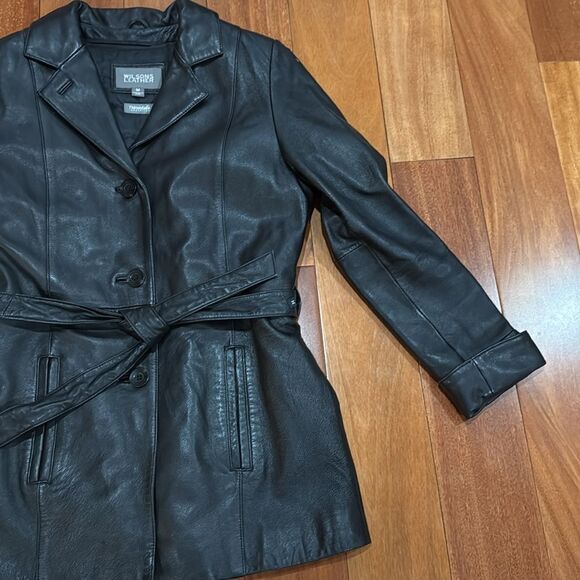Wilsons Vintage Leather Black Belted Lined Jacket Size M - Picture 3 of 11